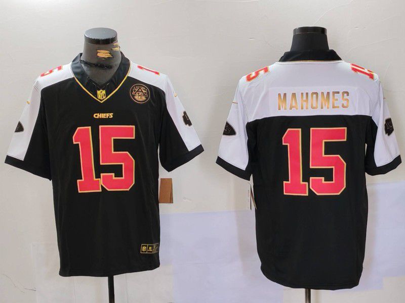 Men Kansas City Chiefs #15 Mahomes Black Thanksgiving three generations 2024 Nike Vapor Limited NFL Jersey style 1